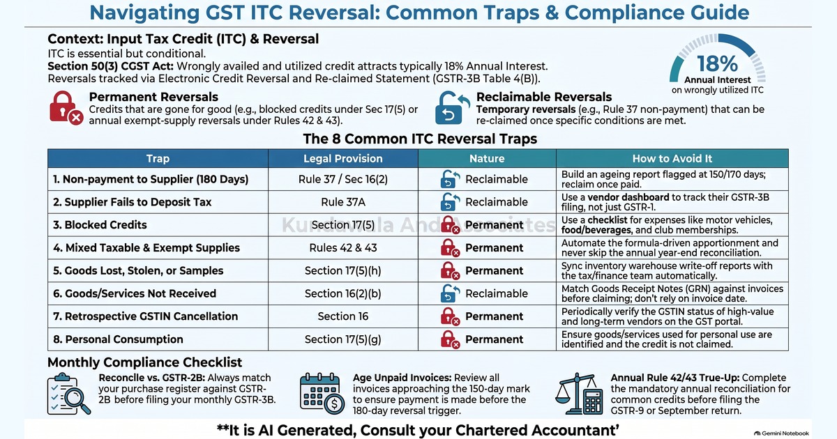 How to Avoid ITC Reversal Under GST — 8 Common Traps (With Section & Rule References)